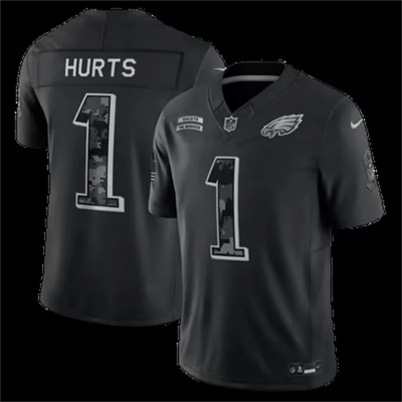 Mens Philadelphia Eagles #1 Jalen Hurts Black 2026 Salute to Service Limited Jersey 