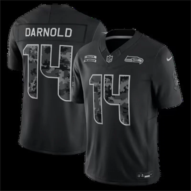 Men's Seattle Seahawks #14 Sam Darnold Black 2026 Salute to Service Limited Jersey