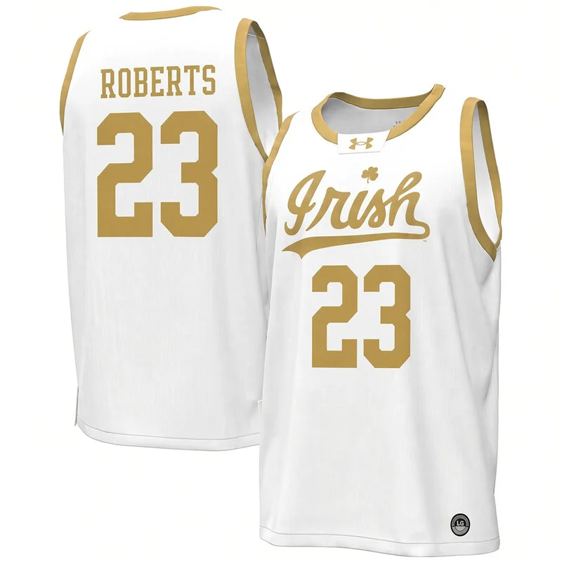 Notre Dame Fighting Irish #23 Ethan Roberts White Gold Irish Basketball Game Jersey