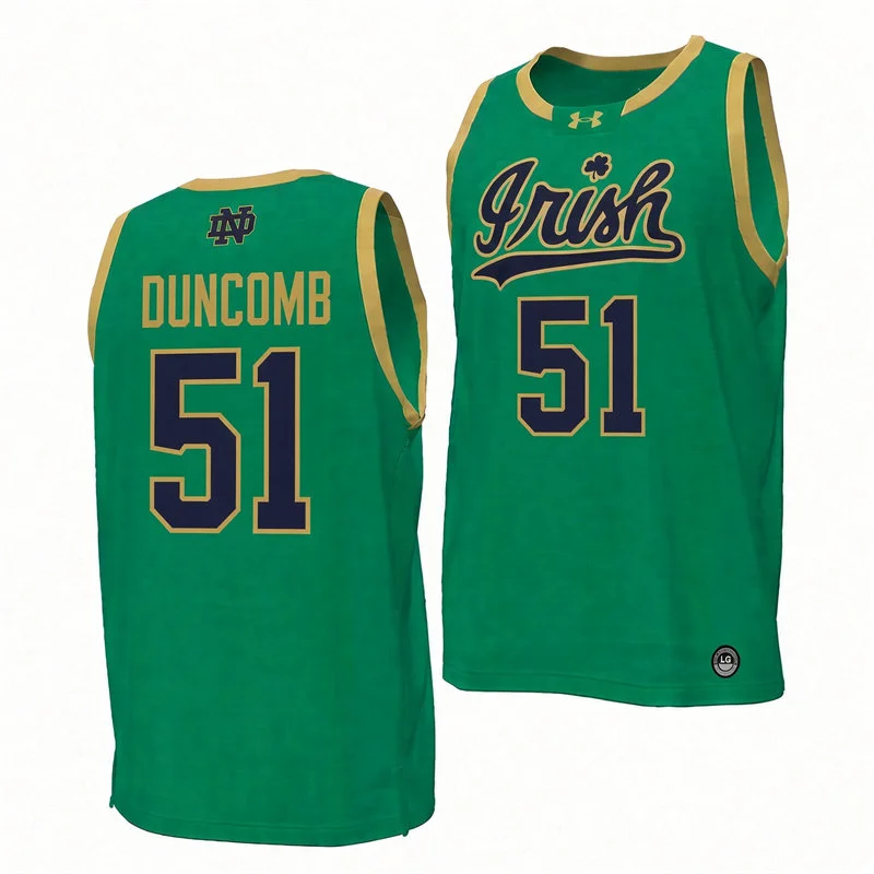 Notre Dame Fighting Irish #51 Logan Duncomb Green Irish Basketball Game Jersey