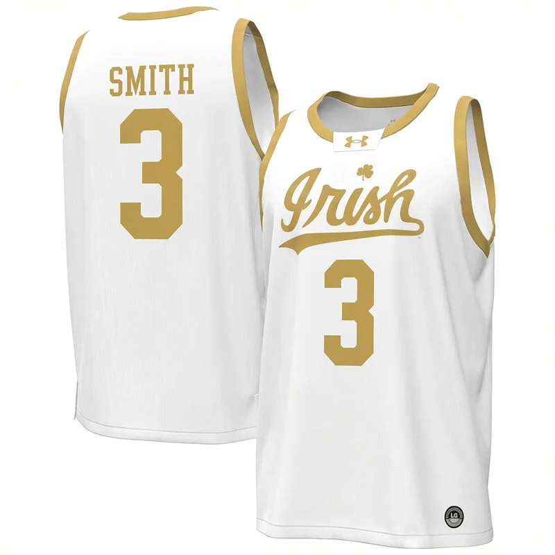 Notre Dame Fighting Irish #3 Braeden Smith White Gold Irish Basketball Game Jersey Notre Dame Fighting Irish #3 Braeden Smith White Gold Irish Basketball Game Jersey