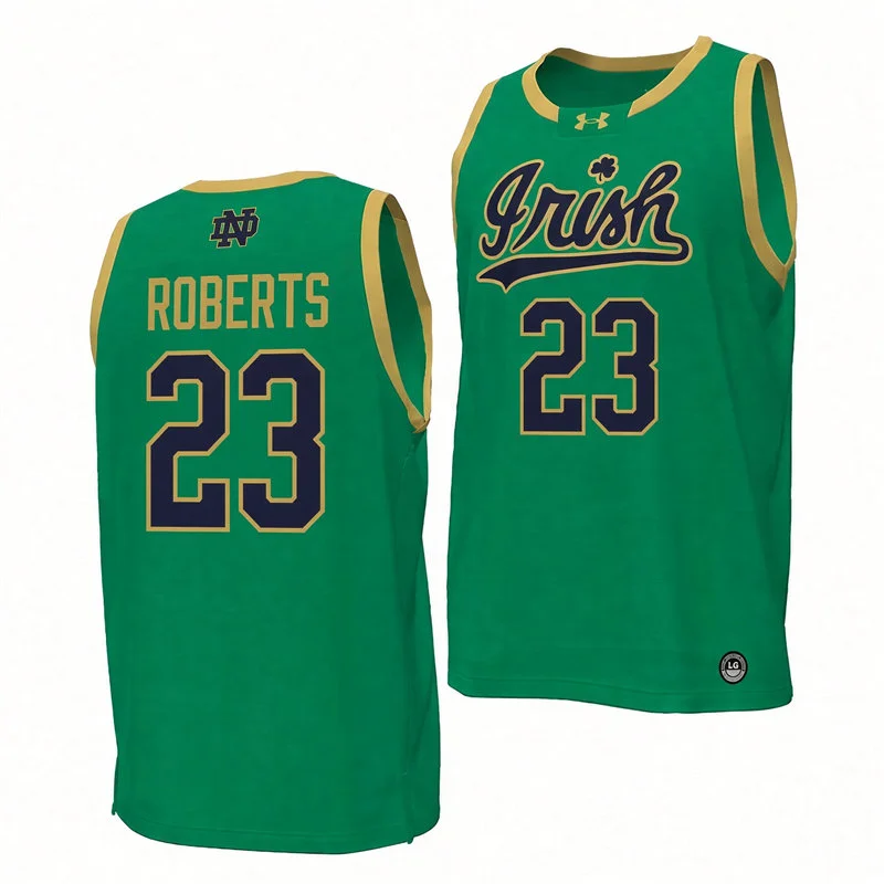 Notre Dame Fighting Irish #23 Ethan Roberts Green Irish Basketball Game Jersey