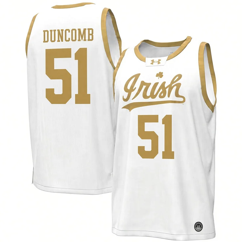 Notre Dame Fighting Irish #51 Logan Duncomb White Gold Irish Basketball Game Jersey