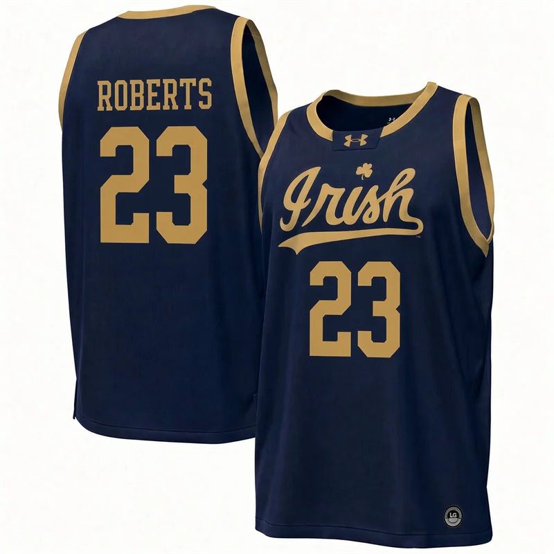 Notre Dame Fighting Irish #23 Ethan Roberts Navy Irish College Basketball Game Jersey