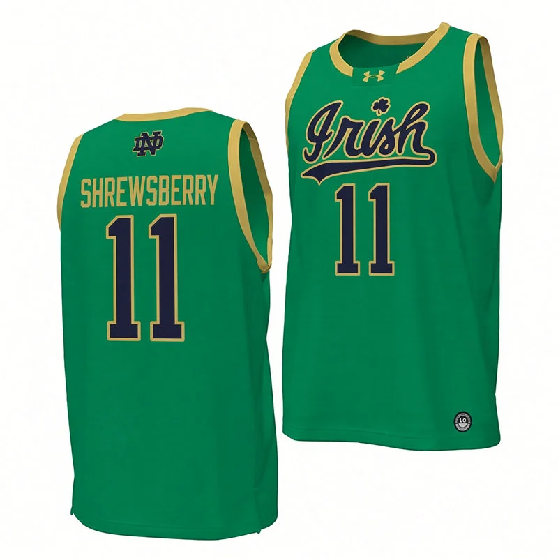 Notre Dame Fighting Irish #11 Braeden Shrewsberry Green Irish Basketball Game Jersey