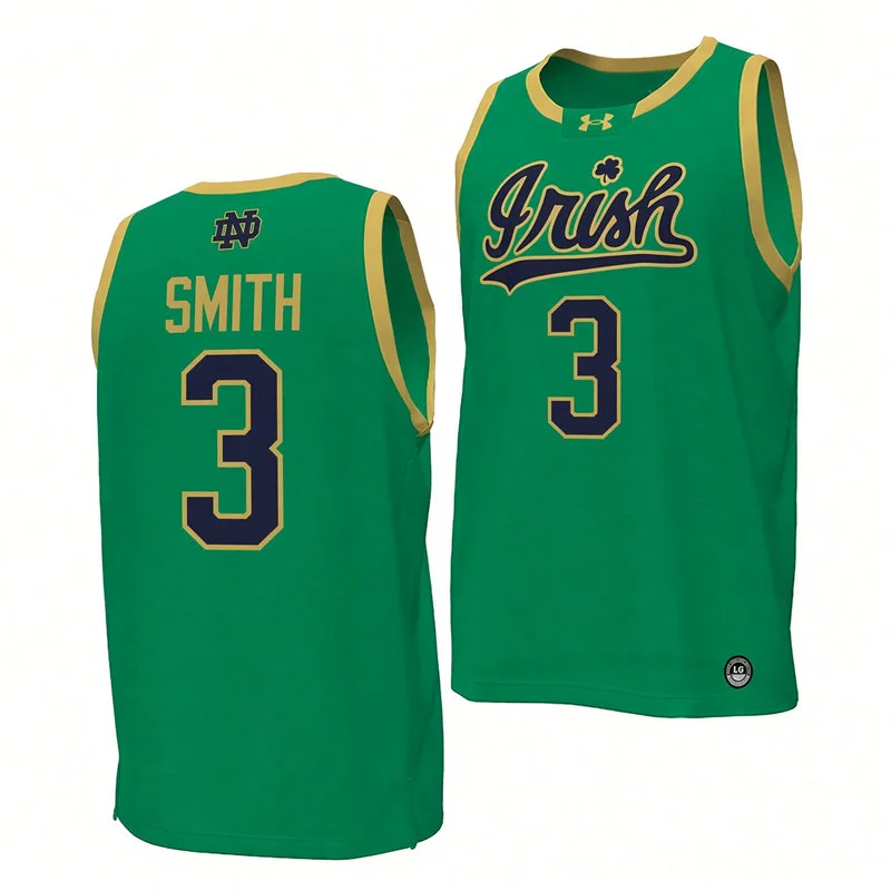Notre Dame Fighting Irish #3 Braeden Smith Green Irish Basketball Game Jersey