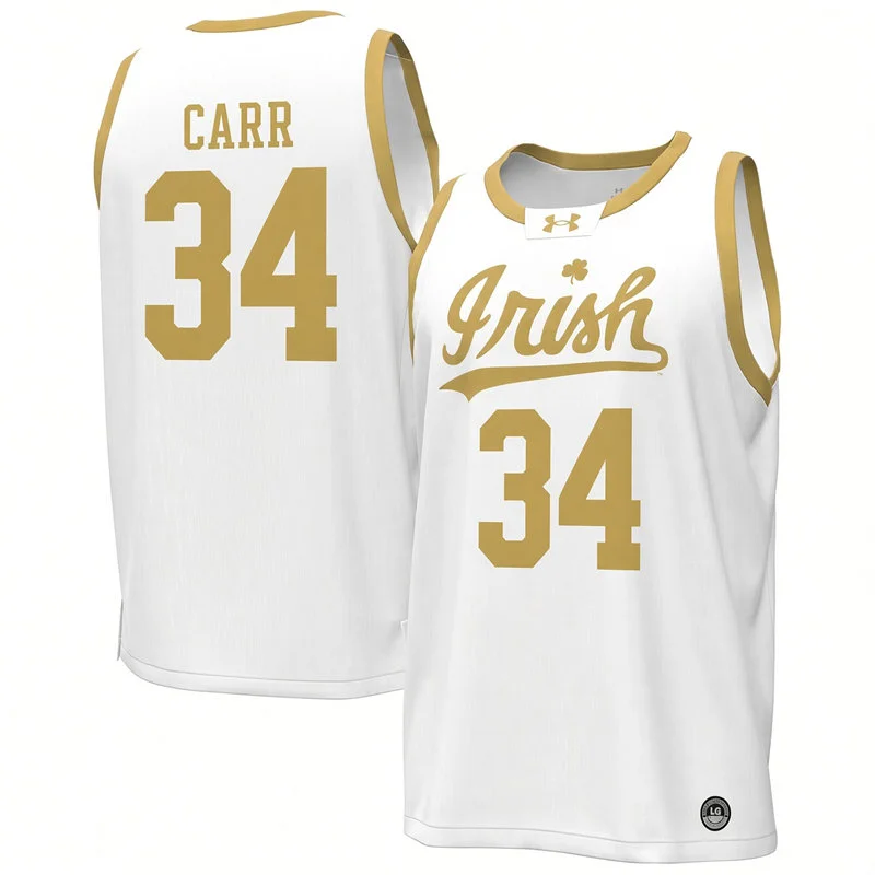 Notre Dame Fighting Irish Retired Player #34 Austin Carr White Gold Irish Basketball Game Jersey