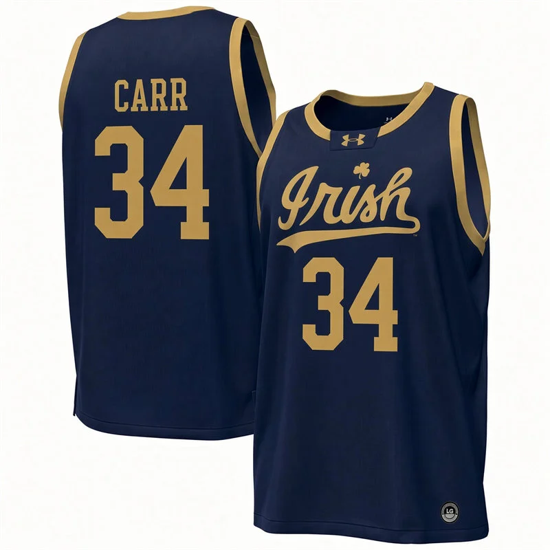 Notre Dame Fighting Irish Retired Player #34 Austin Carr Navy Irish College Basketball Game Jersey