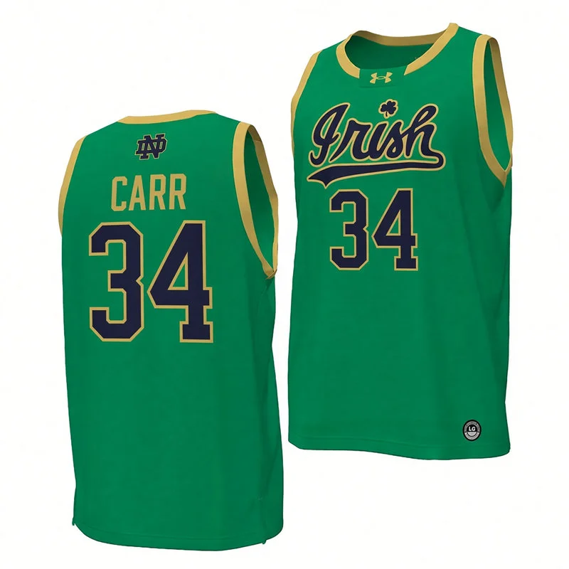 Notre Dame Fighting Irish Retired Player #34 Austin Carr Green Irish Basketball Game Jersey