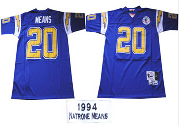 Men's San Diego Chargers #20 Natrone Means Mitchell & Ness Royal 1994 Throwback Jersey