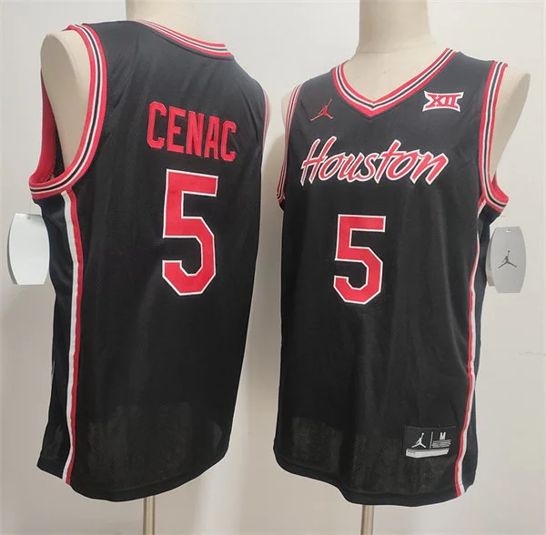 Houston Cougars #5 Chris Cenac Jr.  2025 Black Houston Basketball Game Jersey