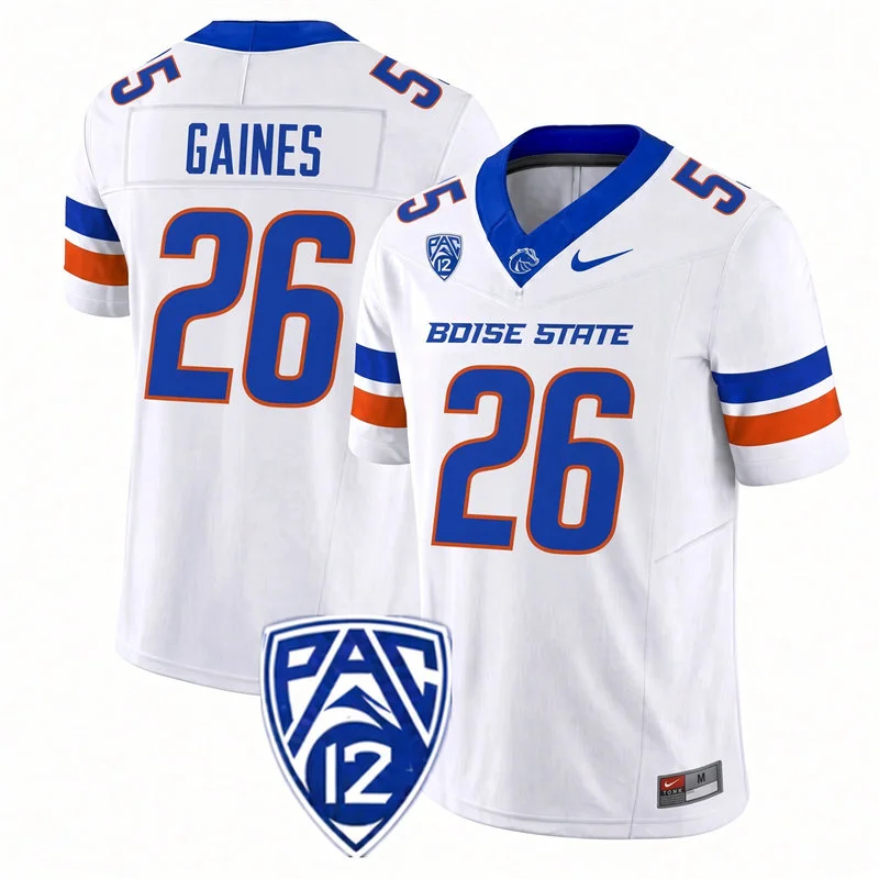 Boise State Broncos #26 Sire Gaines 2026 Pac-12 White College Football Game Jersey