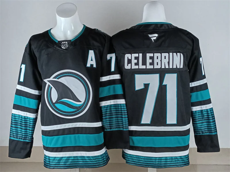 Mens San Jose Sharks #71 Macklin Celebrini Fanatics Black Alternate Premium Jersey