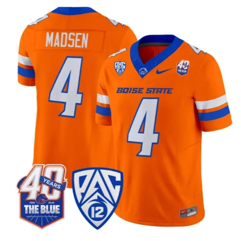 Boise State Broncos #4 Maddux Madsen 2026 Pac-12 Orange College Football Game Jersey