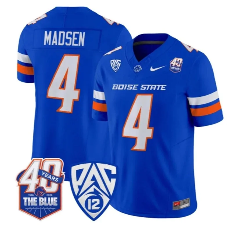Boise State Broncos #4 Maddux Madsen Nike 2026 Pac-12 Royal College Football Game Jersey