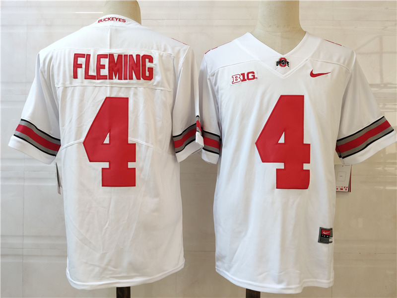 Mens #4 Julian Fleming Ohio State Buckeyes Stitched Nike White College Football Game Jersey S-3XL