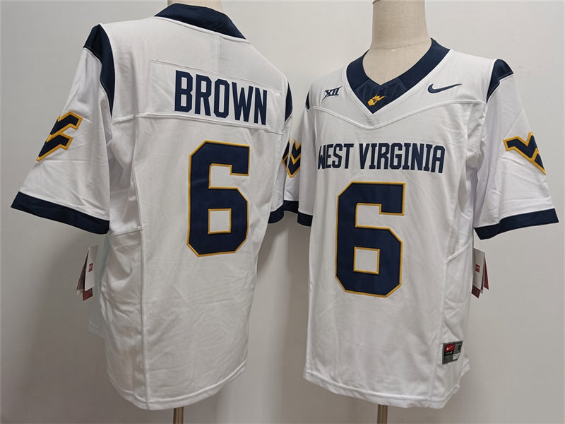 West Virginia Mountaineers #6 Max Brown White College Football Game Jersey