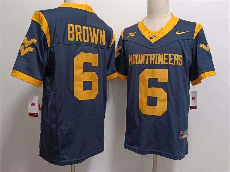 West Virginia Mountaineers #6 Max Brown Navy College Football Game Jersey