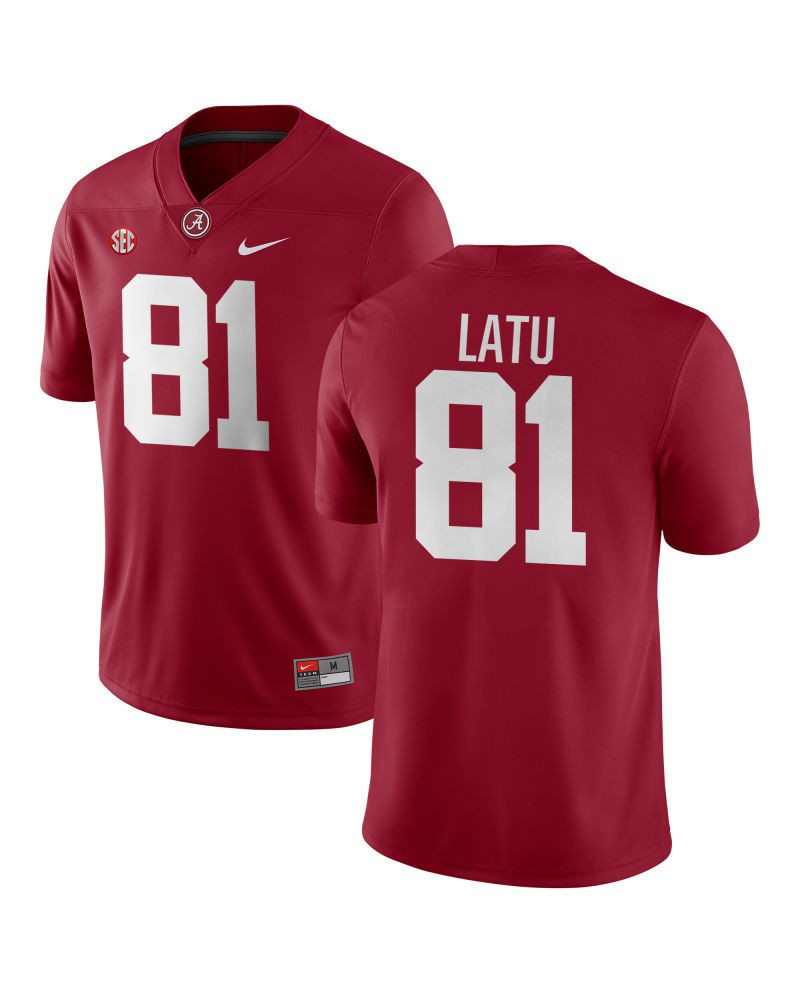 Mens Alabama Crimson Tide #81 Cameron Latu Nike Crimson College Football Game Jersey