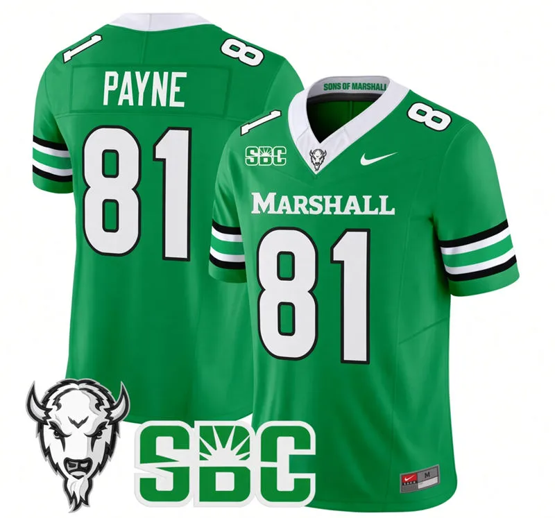 Marshall Thundering Herd #81 Toby Payne 2025 Kelly Green Vapor F.U.S.E. Limited Football Jersey