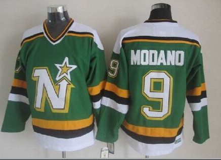 Men's Minnesota North Stars #9 Mike Modano 1988-89 Green CCM Vintage Throwback Jersey
