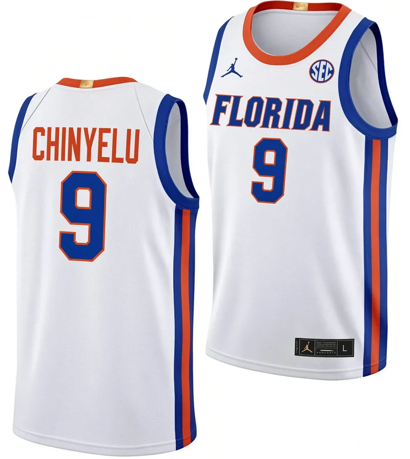 Mens Youth Florida Gators #9 Rueben Chinyelu 2025 White College Basketball Game Jersey
