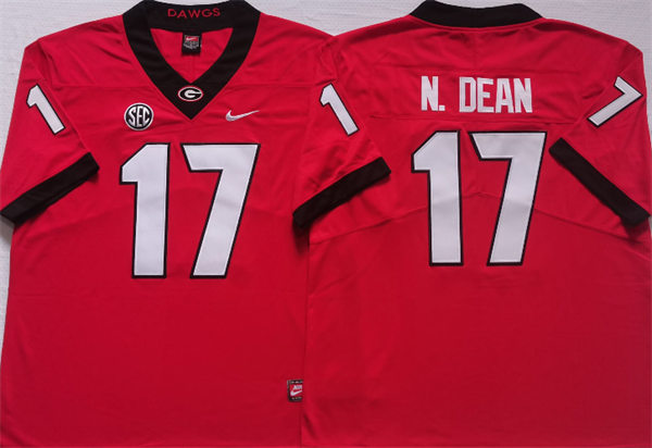 Mens Georgia Bulldogs #17 Nakobe Dean Nike Red Home Game Football jersey Mens Georgia Bulldogs #17 Nakobe Dean Nike Red Home Game Football jersey
