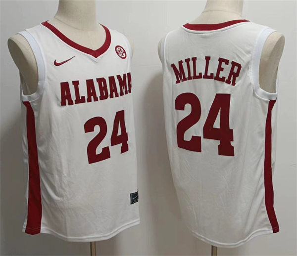 Mens Alabama Crimson Tide #24 Brandon Miller Nike 2022-23 White College Basketball Game Jersey Mens Alabama Crimson Tide #24 Brandon Miller Nike 2022-23 White College Basketball Game Jersey