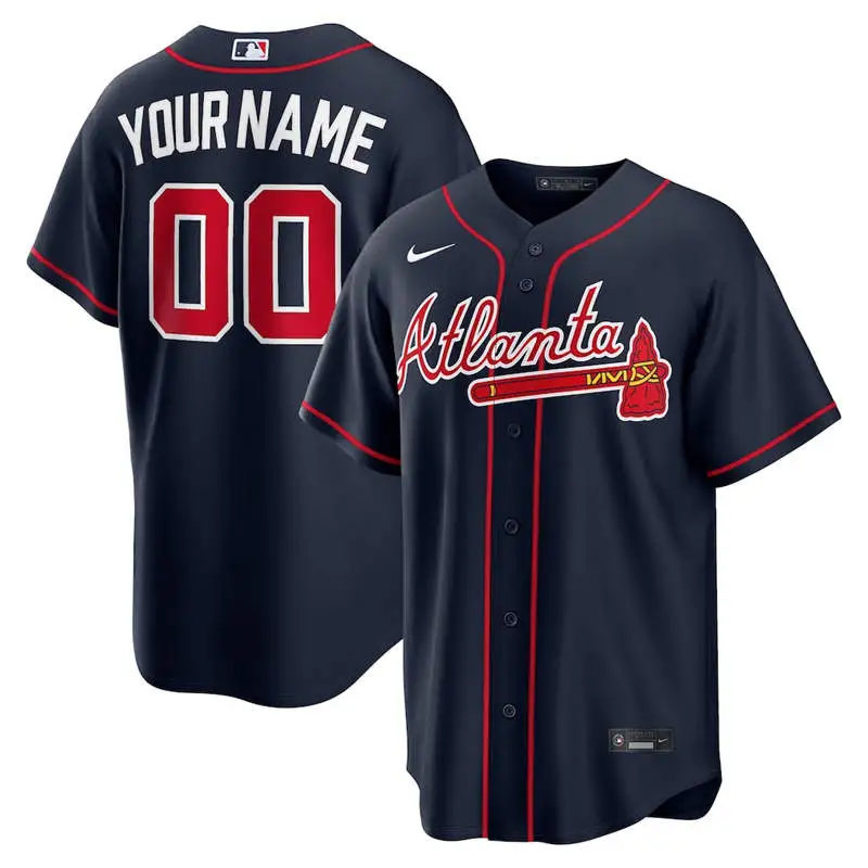 Atlanta Braves Custom Nike Navy Red Strip Alternate Limited Jersey
