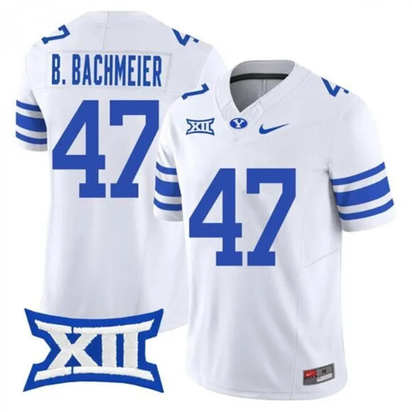 BYU Cougars #47 Bear Bachmeier White Royal College Football Game Jersey BYU Cougars #47 Bear Bachmeier White Royal College Football Game Jersey
