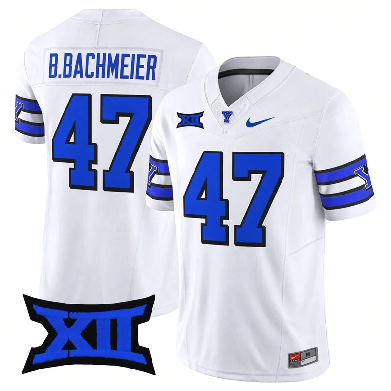 BYU Cougars #47 Bear Bachmeier White 100Th Anniversary College Football Throwback Jersey