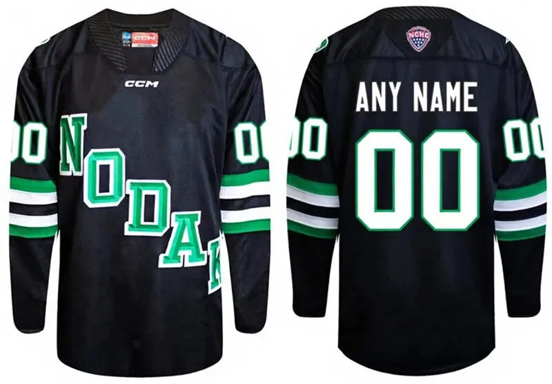 North Dakota Fighting Hawks Custom Black alternate 2025 NODAK College Hockey Jersey