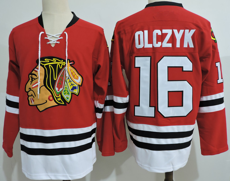 Mens Chicago Blackhawks #16 ED OLCZYK 1985 CCM Vintage Throwback RED Jersey