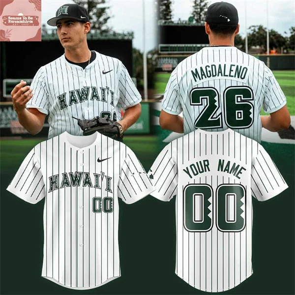Hawaii Rainbow Warriors Custom 2026 White Pinstripe Baseball Game Jersey