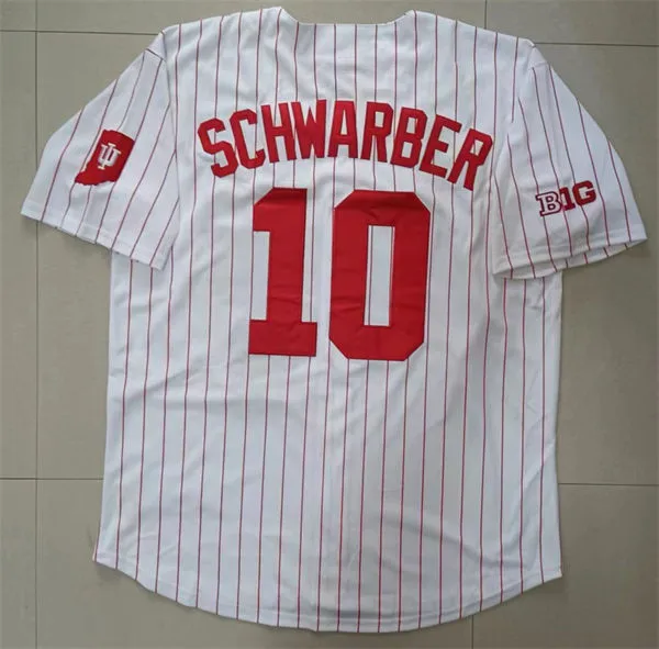 Indiana Hoosiers #10 Kyle Schwarber 2022 White Pinstripe Button College Baseball Game Jersey Indiana Hoosiers #10 Kyle Schwarber 2022 White Pinstripe Button College Baseball Game Jersey