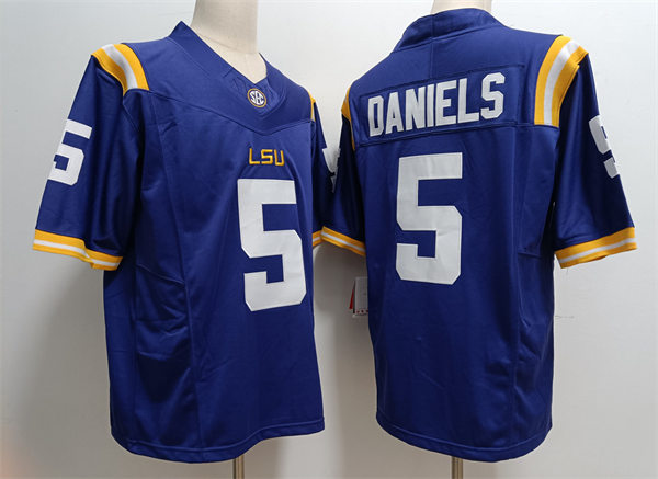 Mens LSU Tigers #5 Jayden Daniels Purple Nike Stitched College Football Game Jersey Mens LSU Tigers #5 Jayden Daniels Purple Nike Stitched College Football Game Jersey