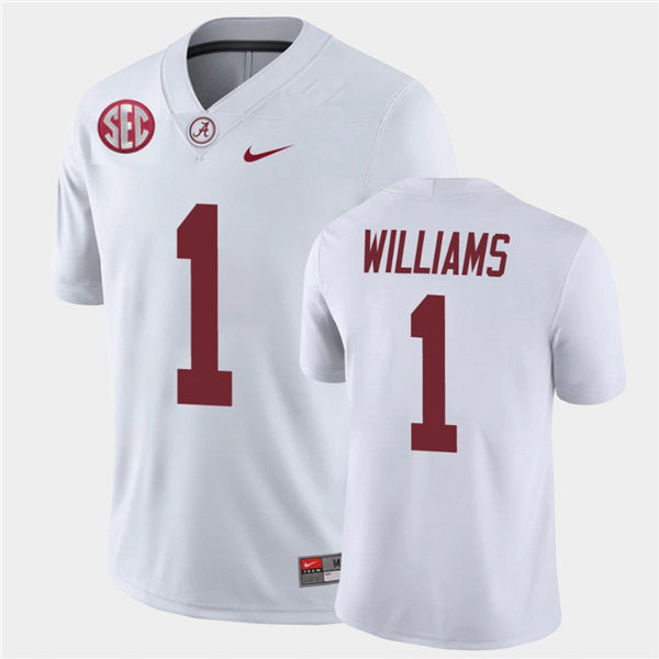 Mens Alabama Crimson Tide #1 Jameson Williams Nike White College Football Game Jersey Mens Alabama Crimson Tide #1 Jameson Williams Nike White College Football Game Jersey