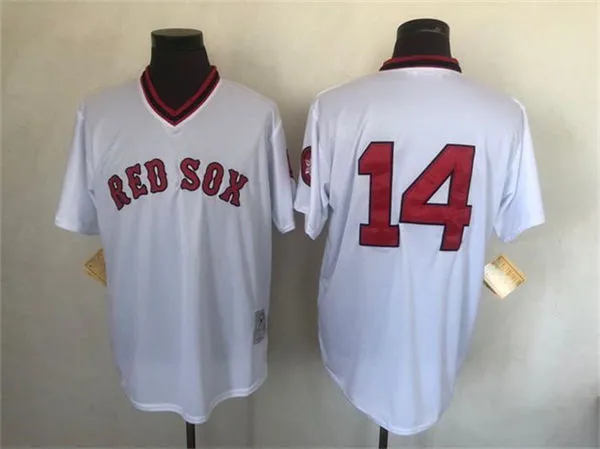 Men's Boston Red Sox #14 Jim Rice 1975 White Pullover Throwabck Jersey