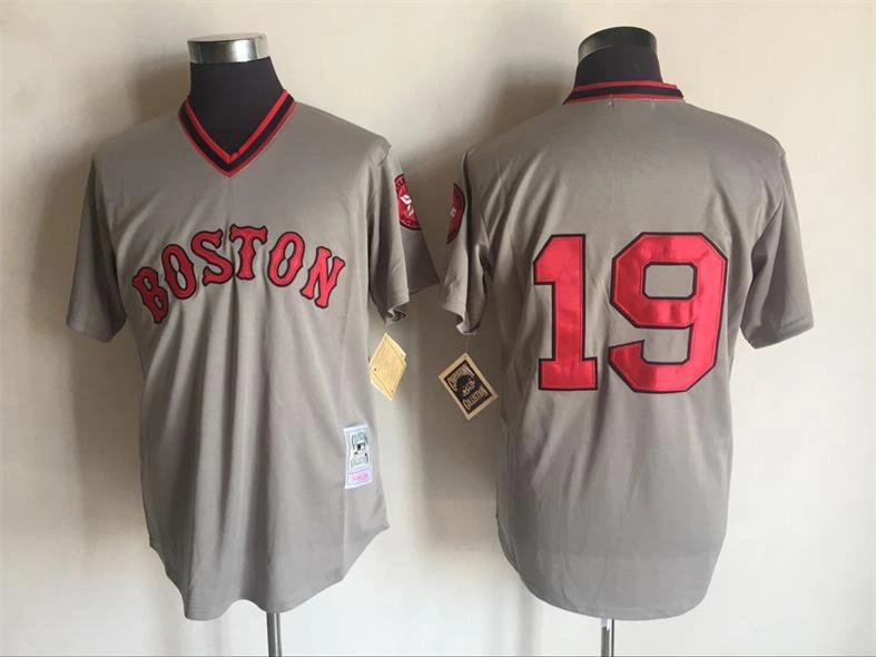 Men's Boston Red Sox #19 Fred Lynn 1975 Gray Throwback Jersey