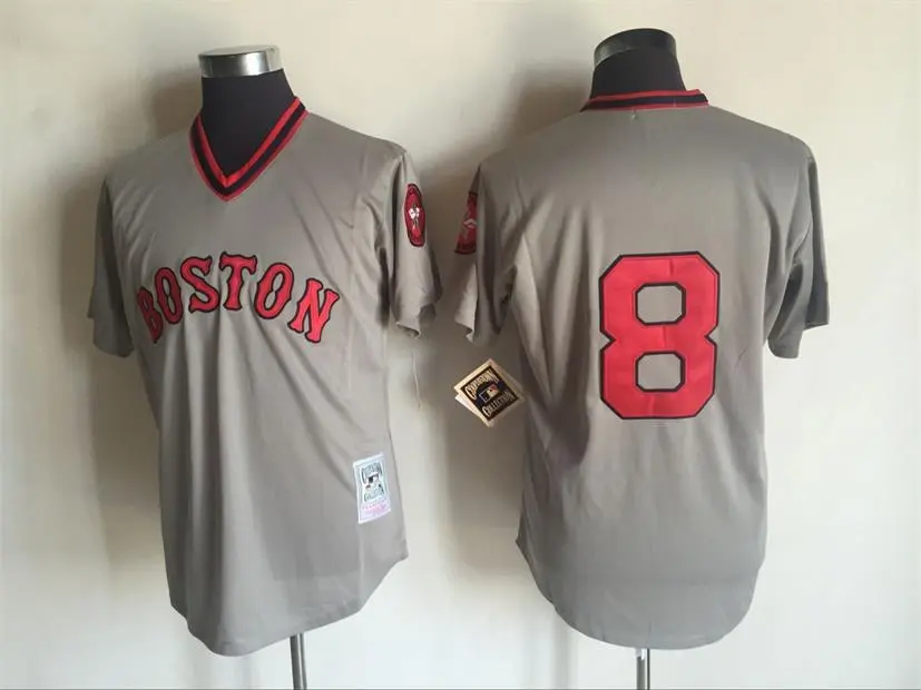Men's Boston Red Sox #8 Carl Yastzremski 1975 Gray Throwback Jersey