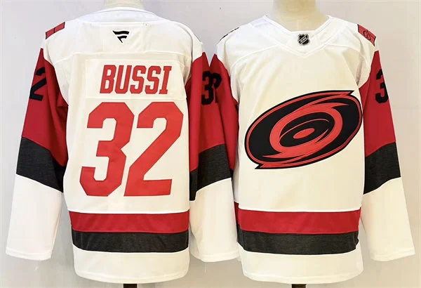 Men's Carolina Hurricanes #32 Brandon Bussi Fanatics 2025 White Away Premium Jersey