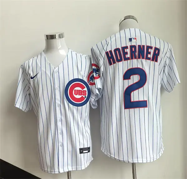 Men's Chicago Cubs #2 Nico Hoerner Nike White Pinstripe Home Limited Jersey