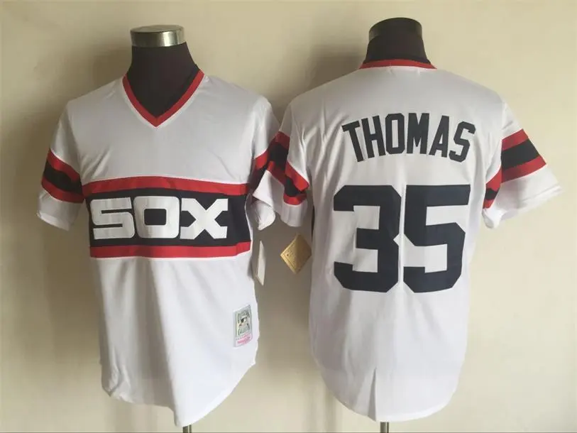 Men's Chicago White Sox #35 Frank Thomas 1993 White Pullover Cooperstown Throwback Jersey
