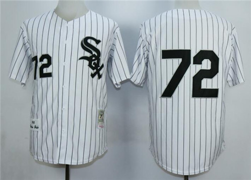 Men's Chicago White Sox #72 Carlton Fisk 1993 White Pinstripe Throwback Jersey