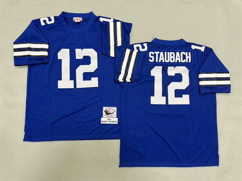 Men's Dallas Cowboys #12 Roger Staubach 1975 Lght Blue Throwback Jerseys