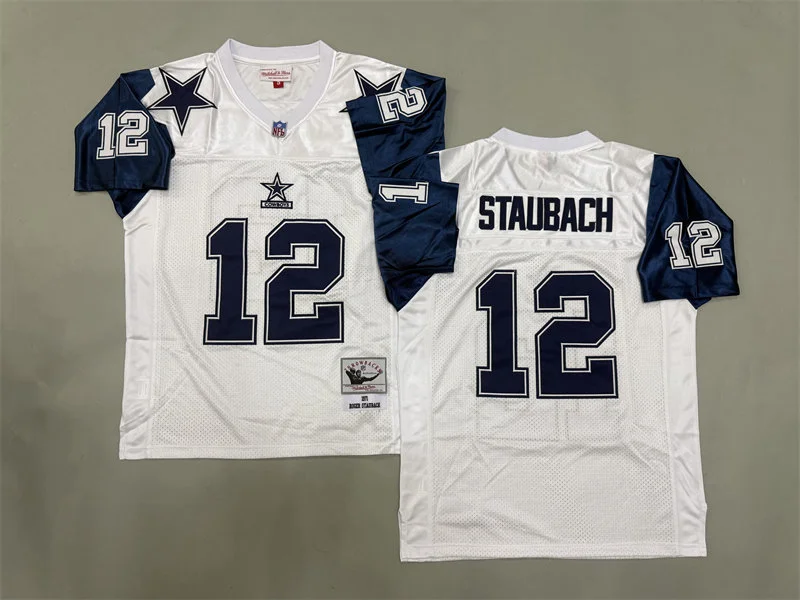 Men's Dallas Cowboys #12 Roger Staubach White 1971 Thanksgivings 75TH Throwback Jersey