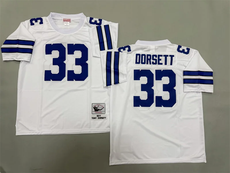 Men's Dallas Cowboys #33 Tony Dorsett 1977 White Throwback Jersey