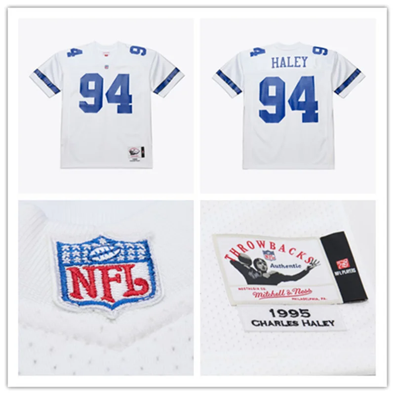 Men's Dallas Cowboys #94 Charles Haley White 1995 Throwback Jersey