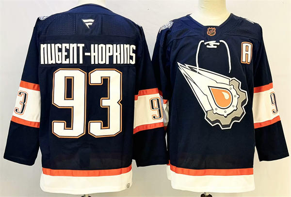 Men's Edmonton Oilers #93 Ryan Nugent-Hopkins Navy 2022 Reverse Retro Primegreen Jersey