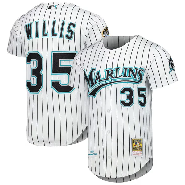 Men's Florida Miami Marlins #35 Dontrelle Willis White Pinstripe Cooperstown Collection 2003 World Series Throwback Jersey